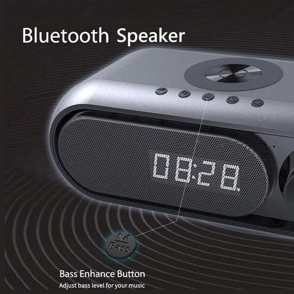Bluetooth With 15W Wireless Charger Digital Alarm Clocks Fm Radio Music Player (Grey) Alarm Clocks & Clock Radios