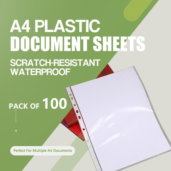 100Pack A4 Sheet Protector Plastic Pockets Bulk Lot Clear Reinforced Folders Personal Organisers