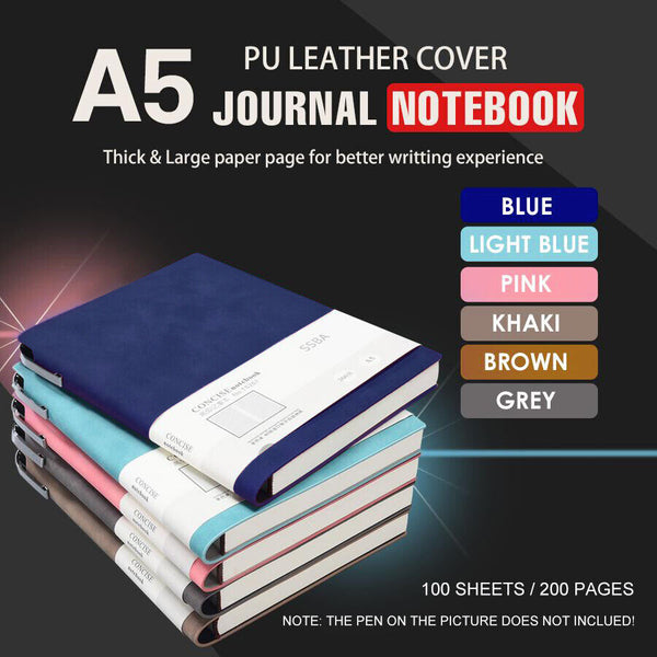 A5 200 Pages Fashion Glued Pu Leather Cover Journal Travel Notebook Travellers Diary(Khaki) Diaries Journals