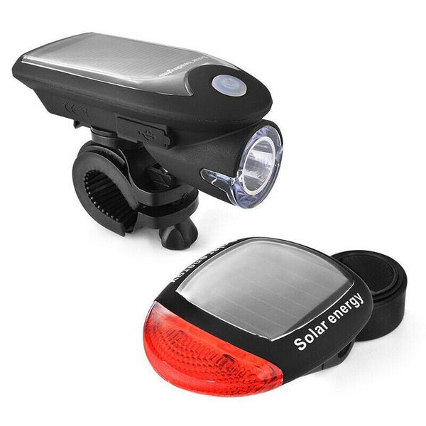 Solar Powered Bicycle Cycling Bike Led Headlight + Rear Tail Light Lamp With Gift Box Lights & Reflectors