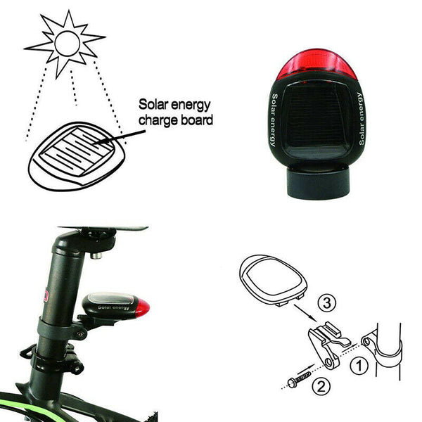 Solar Powered Bicycle Cycling Bike Led Headlight + Rear Tail Light Lamp With Gift Box Lights & Reflectors