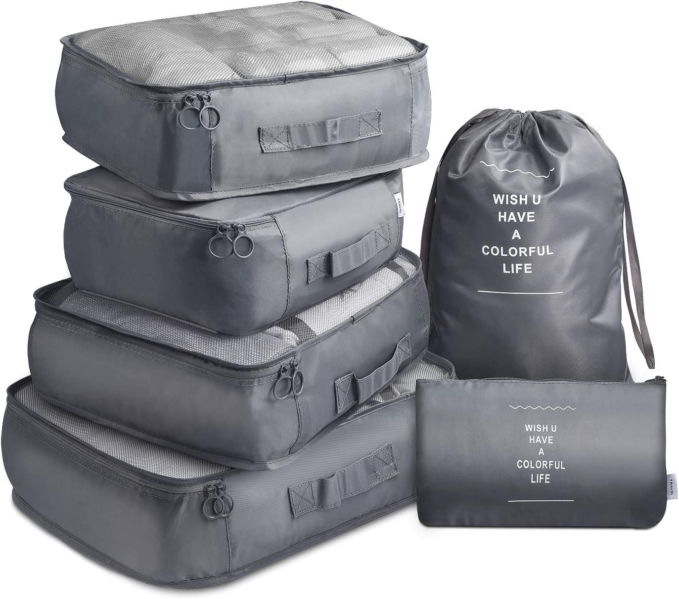 6 Pcs Waterproof Compression Packing Cubes Large Travel Luggage Organizer Storage Grey Packing Organisers
