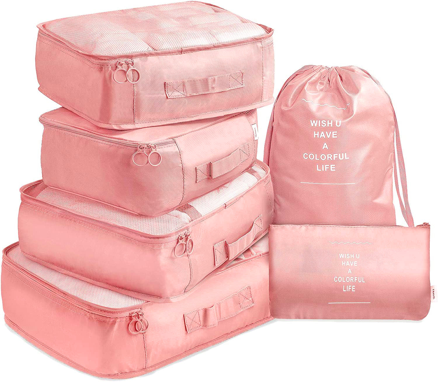 6 Pcs Waterproof Compression Packing Cubes Large Travel Luggage Organizer Storage Pink Packing Organisers