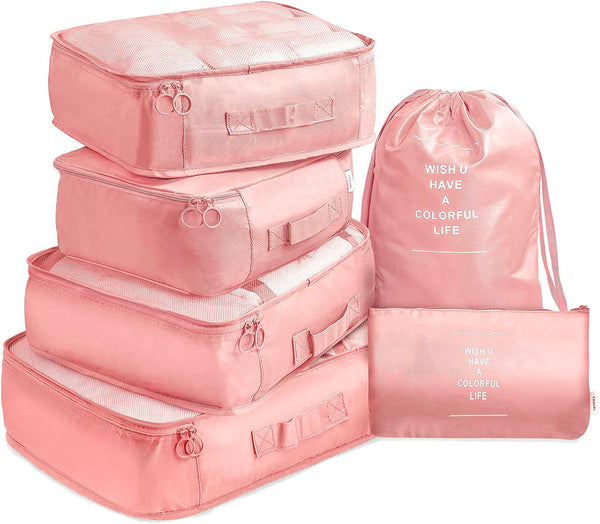 6 Pcs Waterproof Compression Packing Cubes Large Travel Luggage Organizer Storage Pink Packing Organisers