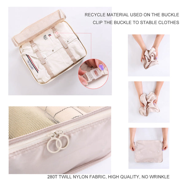 6 Pcs Waterproof Compression Packing Cubes Large Travel Luggage Organizer Storage Pink Packing Organisers