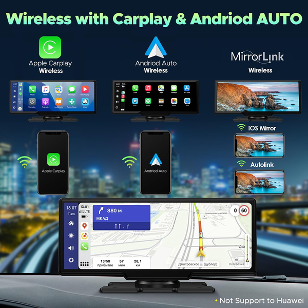 10.26In Wireless Apple Android Carplay Dual Dash Cam Front Rear Camera With 64G Card Video In Dash Units W/O Gps