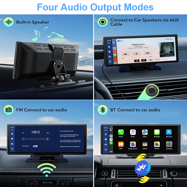 10.26In Wireless Apple Android Carplay Dual Dash Cam Front Rear Camera With 64G Card Video In Dash Units W/O Gps
