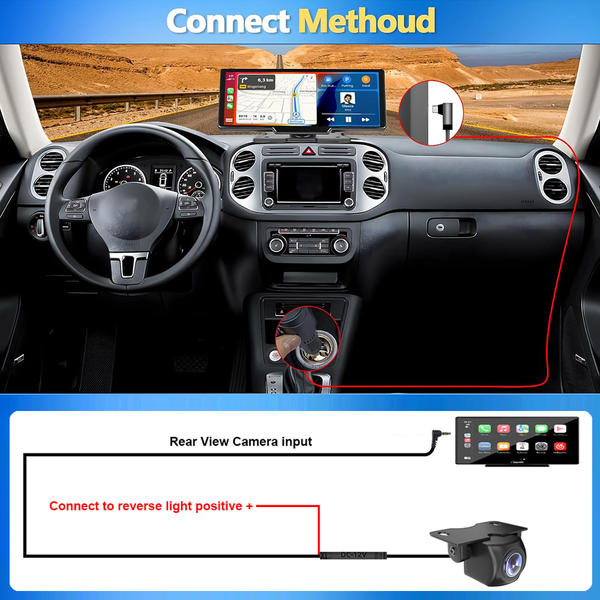 10.26In Wireless Apple Android Carplay Dual Dash Cam Front Rear Camera With 64G Card Video In Dash Units W/O Gps