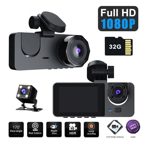 3 Channel Car Dvr Hd 1080P Vehicle Dash Cam Three Way Camera Dvrs Recorder With 32 Gb Card Video In Dash Units W/O Gps