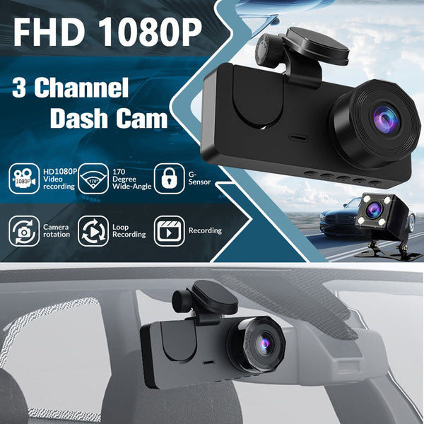 3 Channel Car Dvr Hd 1080P Vehicle Dash Cam Three Way Camera Dvrs Recorder With 32 Gb Card Video In Dash Units W/O Gps