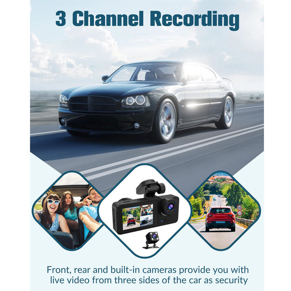 3 Channel Car Dvr Hd 1080P Vehicle Dash Cam Three Way Camera Dvrs Recorder With 32 Gb Card Video In Dash Units W/O Gps