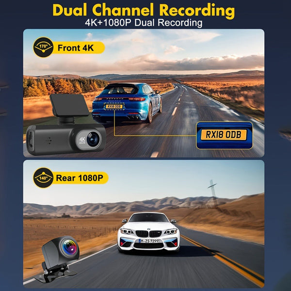 4K Front And Rear Dual Dash Cam Wifi Car Camera With 64Gb Sd Card Video In Dash Units W/O Gps