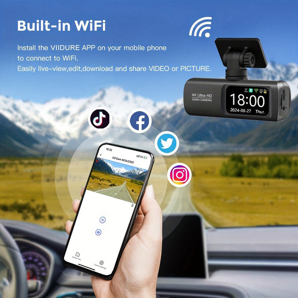 4K Front And Rear Dual Dash Cam Wifi Car Camera With 64Gb Sd Card Video In Dash Units W/O Gps