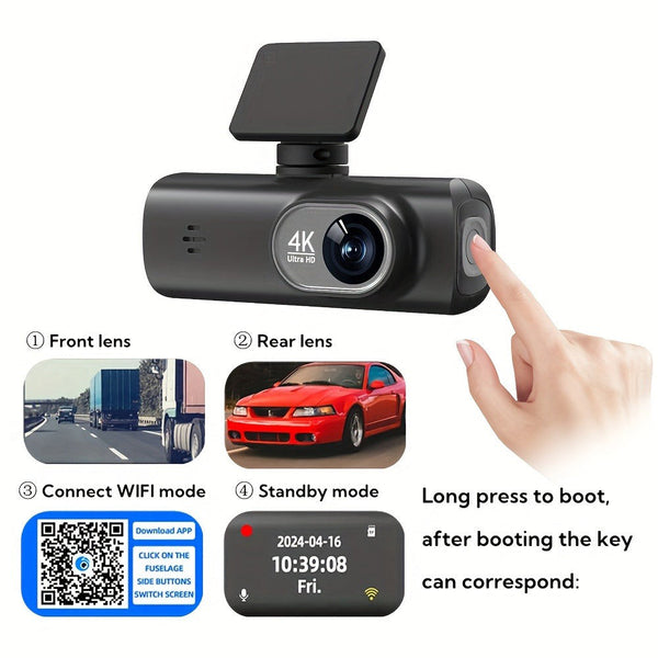 4K Front And Rear Dual Dash Cam Wifi Car Camera With 64Gb Sd Card Video In Dash Units W/O Gps