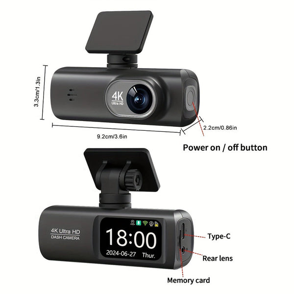 4K Front And Rear Dual Dash Cam Wifi Car Camera With 64Gb Sd Card Video In Dash Units W/O Gps