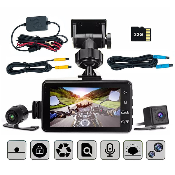 3Inch Lcd Hd Dual Camera Motorcycle Dvr Video Driving Recorder With 32G Card Video In Dash Units W/O Gps
