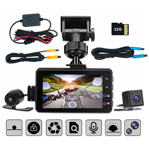 3Inch Lcd Hd Dual Camera Motorcycle Dvr Video Driving Recorder With 32G Card Video In Dash Units W/O Gps