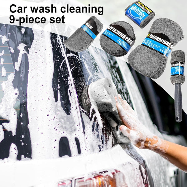 Car Cleaning Sponge Towel Brushe Set 9Pcs Wash Kits Tools Car Cleaning Tools