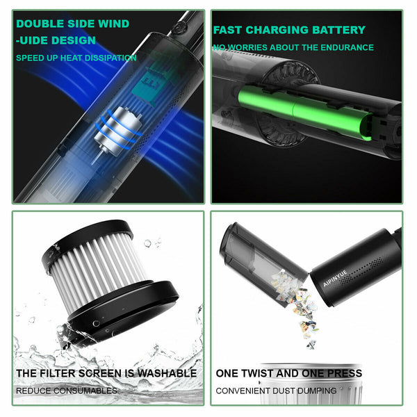 Wireless Charge 6000Pa Suction Powerful Portable Car Vacuum Cleaner Home Duster(Black) Vacuum Cleaners