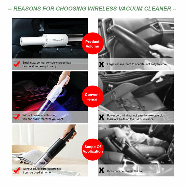 Wireless Charge 6000Pa Suction Powerful Portable Car Vacuum Cleaner Home Duster(Black) Vacuum Cleaners