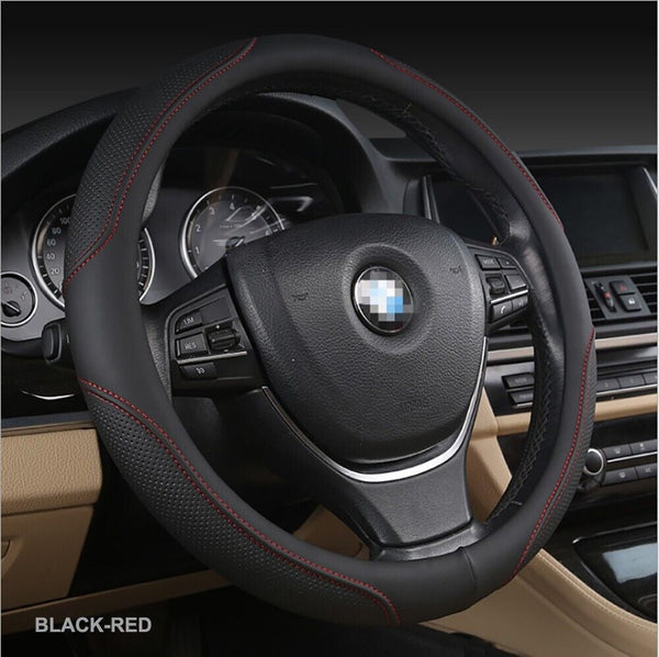 Universal Luxury Car 37 38Cm Steering Wheel Cover Pu Leather Non Slip Breathable (Black Blue) Steering Wheel Covers