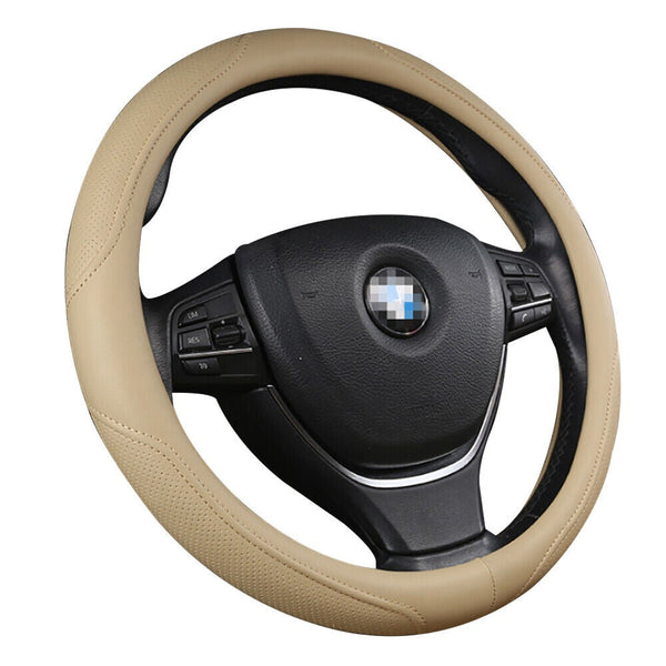 Universal Luxury Car 37 38Cm Steering Wheel Cover Pu Leather Non Slip Breathable (Cream) Steering Wheel Covers