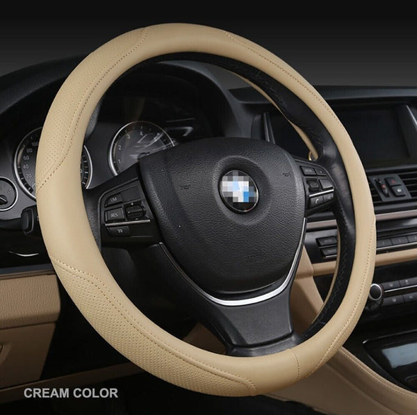 Universal Luxury Car 37 38Cm Steering Wheel Cover Pu Leather Non Slip Breathable (Cream) Steering Wheel Covers