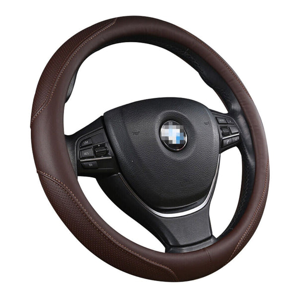 Universal Luxury Car 37 38Cm Steering Wheel Cover Pu Leather Non Slip Breathable (Brown) Steering Wheel Covers