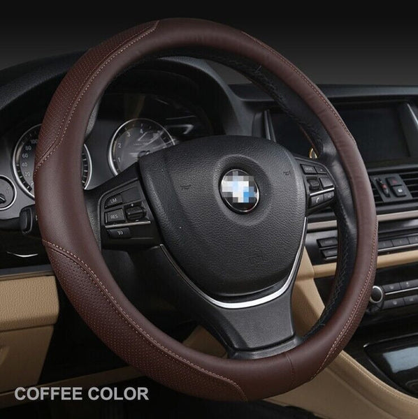 Universal Luxury Car 37 38Cm Steering Wheel Cover Pu Leather Non Slip Breathable (Brown) Steering Wheel Covers