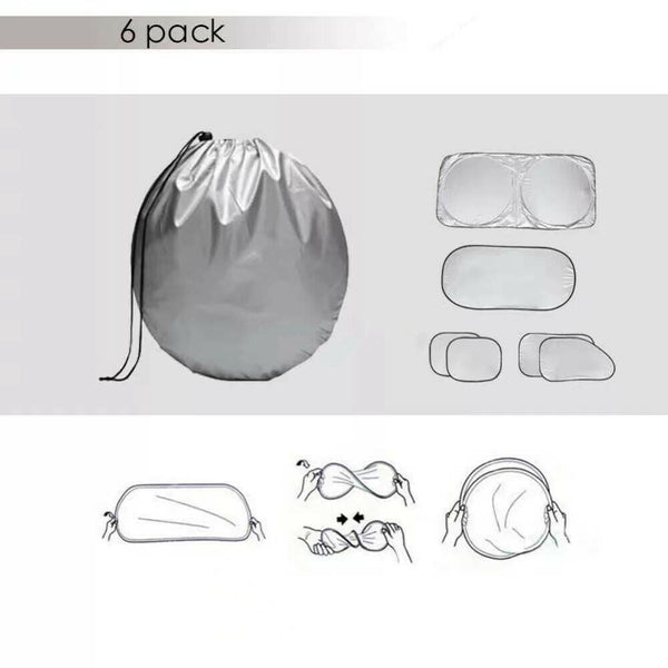 Set Of 6 Auto Front Rear Windshield Side Window Sun Shade Car Visor Cover Block Sun Visors