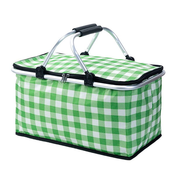 Collapsible Outdoor Camping Portable Insulated Picnic Basket Ice Pack(Green Grid) Picnic Baskets & Backpacks