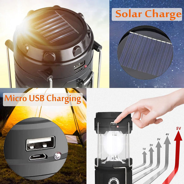 Led Camping Lamp Solar Powered Rechargeable Usb Torch Waterproof Emergency Light Lantern Lanterns