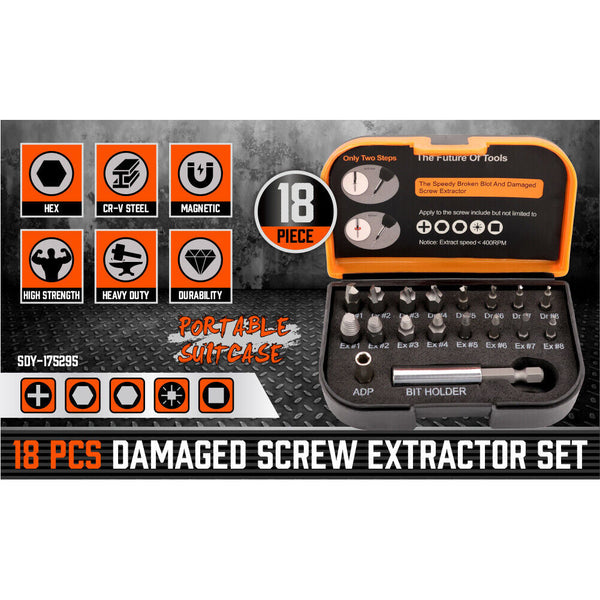 Sedy 18X Magnetic Damaged Screw Extractor Set Broken Drill Bit Remover Kit Hex Crv Other Hand Tools