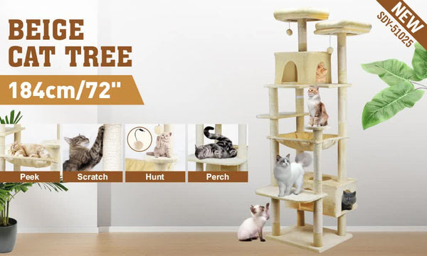 Vaka 184Cm Road Cat Tree Tower Scratching Post Scratcher Condo With Big Hammock Furniture & Scratchers