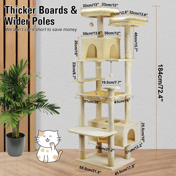 Vaka 184Cm Road Cat Tree Tower Scratching Post Scratcher Condo With Big Hammock Furniture & Scratchers