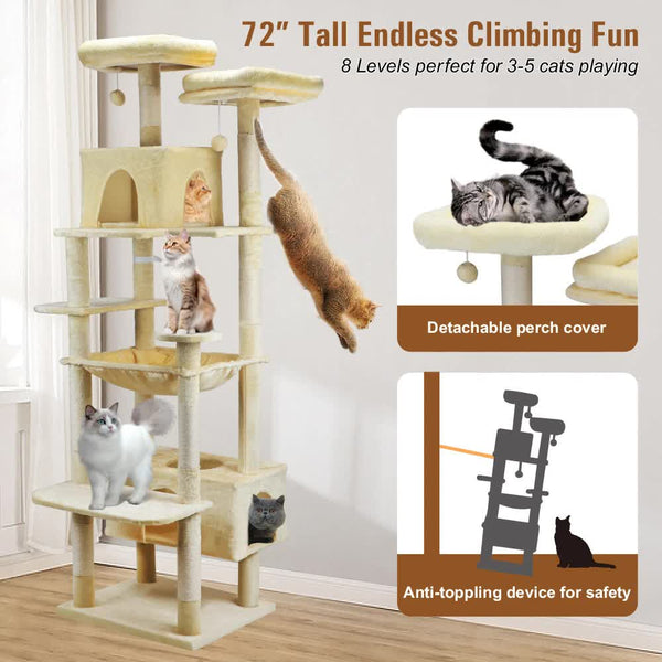 Vaka 184Cm Road Cat Tree Tower Scratching Post Scratcher Condo With Big Hammock Furniture & Scratchers