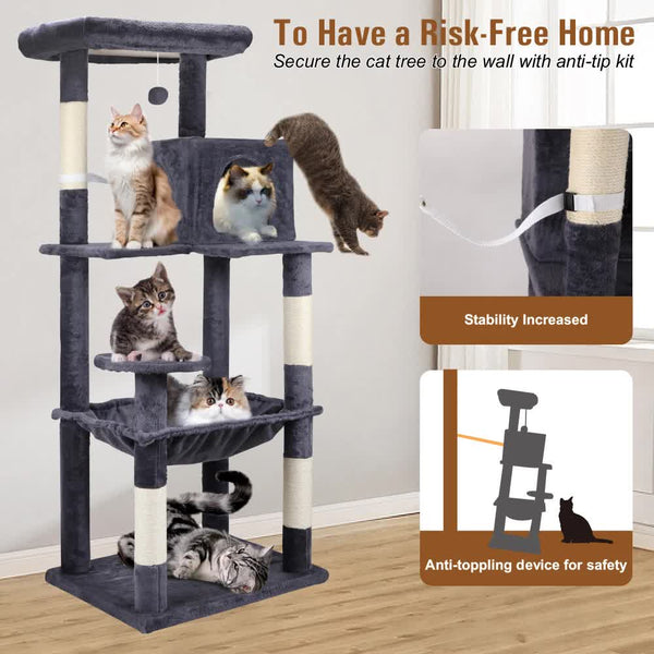 Vaka 143Cm Cat Tree Scratching Post Scratcher Tower Condo House Furniture Wood Furniture & Scratchers