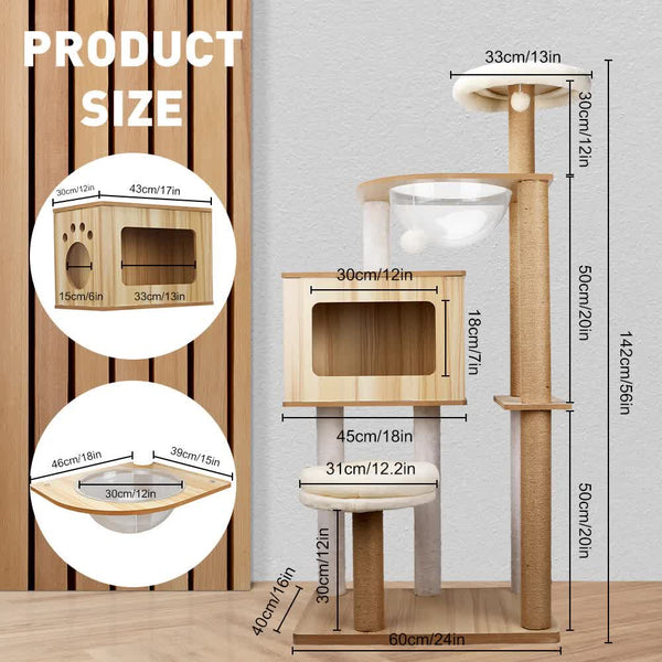 Vaka 1.42M Cat Tree Tower Scratching Post Scratcher Cats Condo House Bed Furniture Furniture & Scratchers