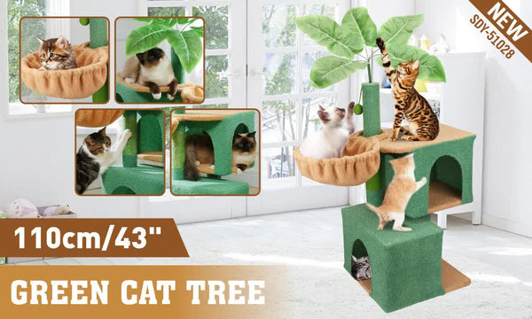 Vaka 1.1M Cat Tree Scratching Post Palm Dangling Balls Toy Furniture & Scratchers