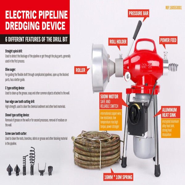 Sedy 400W Drain Cleaner Electric Eel Rigid Plumbing Sewerage Pipe Machine 6 Cutters Placeholder