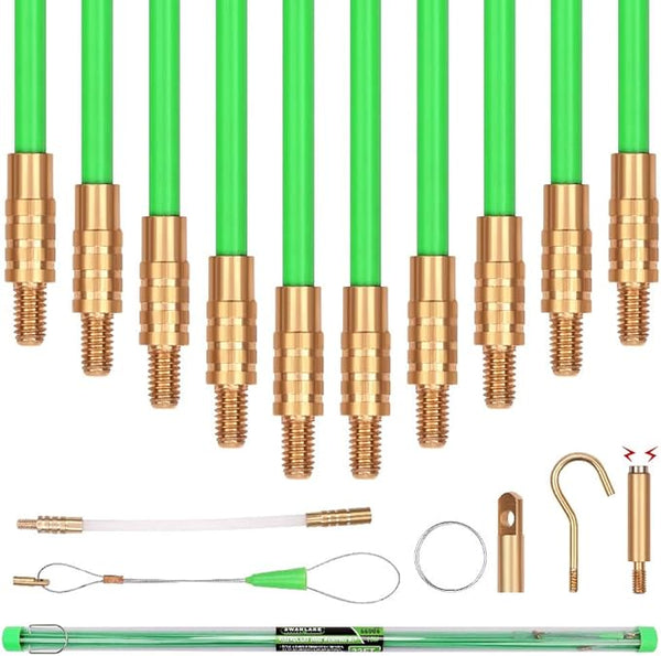 Swanlake 33 Ft/10M Fiberglass Running Wire Pull Push Rod Fish Tape Cable Coaxial Electrical Kit Coax. Cables & Connectors