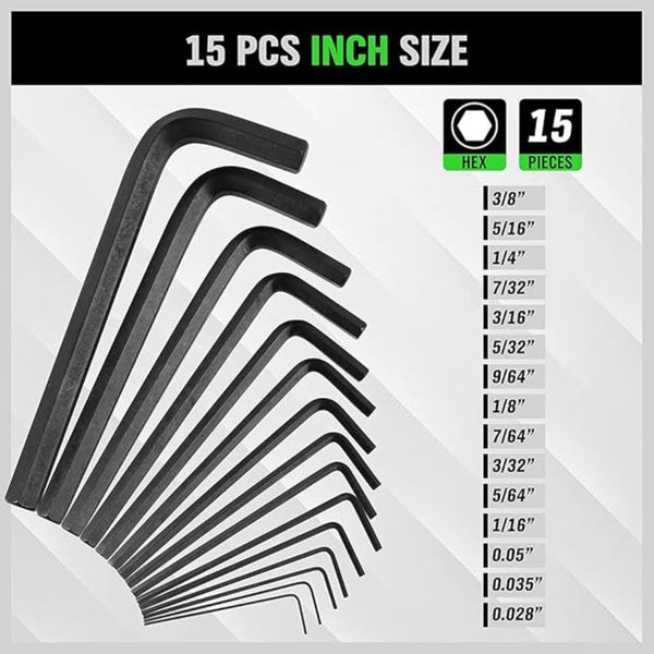 Swanlake 32Pcs Hex Key Set Allen Wrench Inch/Metric Mm 0.7Mm 10Mm Sae 0.028" 3/8 Wrench Sets