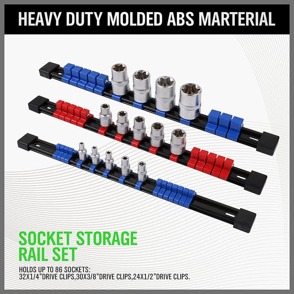 Swanlake 6 Piece Socket Organizer Set Sockets Holder Rack Rail Mountable 86 Sliding Clips Premium Quality Holders Workshop Organiser Other Tool Storag