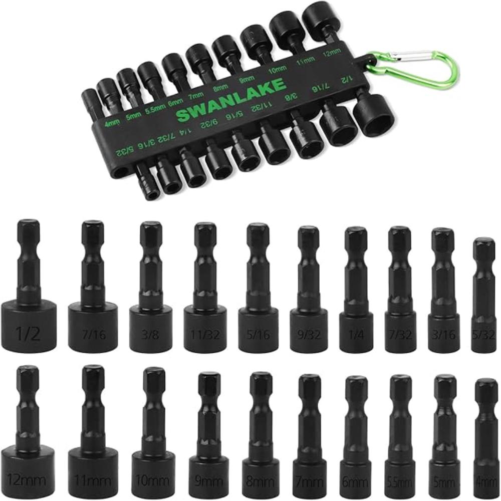 Swanlake Garden Tools (Letter With No Tracking) 20Pcs Power Nut Driver Set For Impact Drill 1/4 Hex Head Bit Sae And Metric Screwdrivers & Nutdrivers