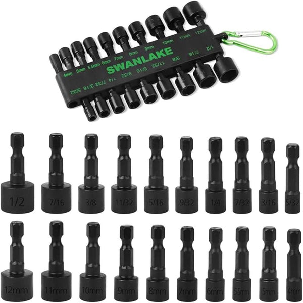 Swanlake Garden Tools (Letter With No Tracking) 20Pcs Power Nut Driver Set For Impact Drill 1/4 Hex Head Bit Sae And Metric Screwdrivers & Nutdrivers