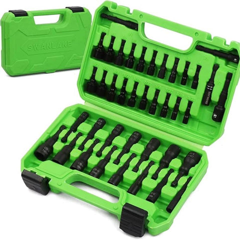 Swanlake 39Pcs Magnetic Hex Nut Driver Master Kit 1/4" Quick Change Shank Sae And Metric Power Nuts Drill Bit Tools Set Cr V Steel Screwdrivers & Nutd