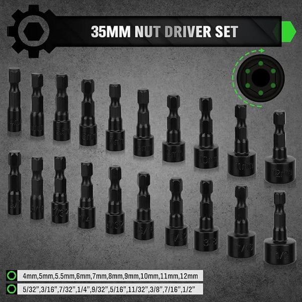 Swanlake 39Pcs Magnetic Hex Nut Driver Master Kit 1/4" Quick Change Shank Sae And Metric Power Nuts Drill Bit Tools Set Cr V Steel Screwdrivers & Nutd