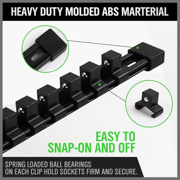 Swanlake Organiser Socket Holder 9Pcs 1/4 Inch X 48 Clips 3/8 45 1/2 36 Premium Quality Rail Other Tool Storage