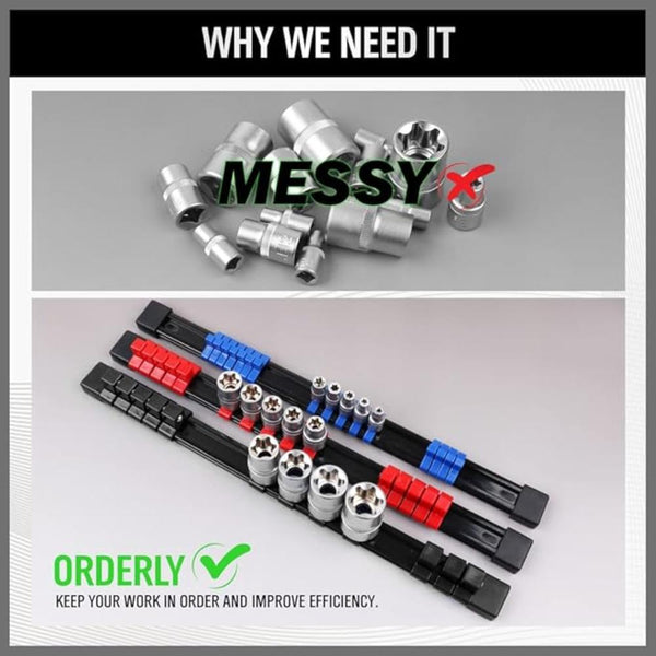 Swanlake Organiser Socket Holder 9Pcs 1/4 Inch X 48 Clips 3/8 45 1/2 36 Premium Quality Rail Other Tool Storage