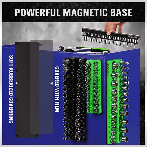 Swanlake 4Pc Magnetic Socket Organizer Tray 3/8" 1/4" Sae Metric Holder Other Tool Storage